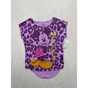 Disney Mickey Mouse Purple Leopard Print High Low Graphic Tee Shirt Womens Small